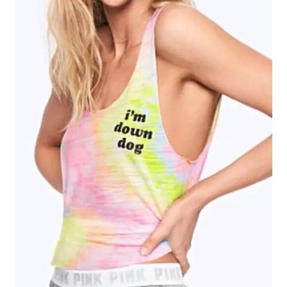 PINK Victoria's Secret Tie Dye Im Down Dog Sleeveless Sleepwear Tank Size‎ S - Picture 1 of 8
